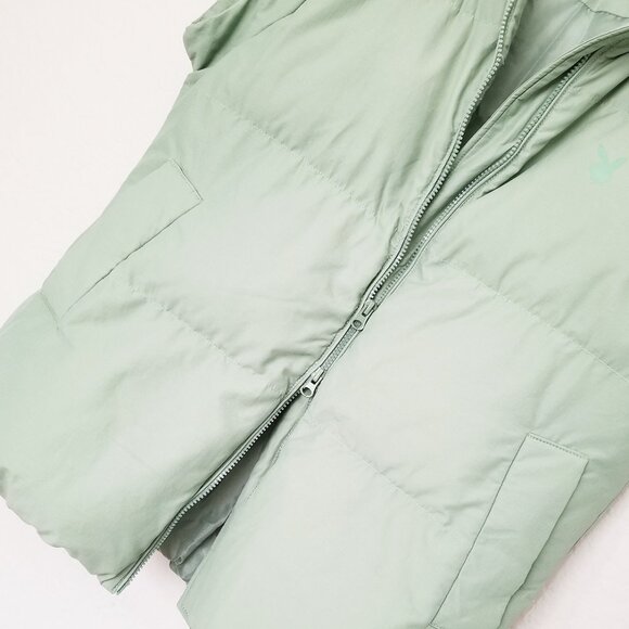 Playboy By PacSun Oversized Puffer Vest Sage Green XS/S Pockets 2 Way Zip Sporty - Picture 12 of 16